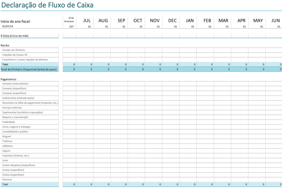 Planilha de Declaração de Fluxo de Caixa